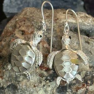 Turtles mother of pearl sterling silver earrings